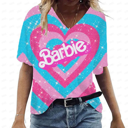 Pink V-Neck Casual T-Shirt for Women