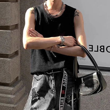 Men's Vintage Striped Ribbed Tank Top