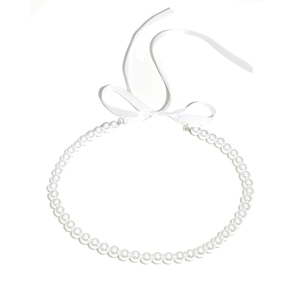 Gothic Black Velvet Choker with Pearl Beads