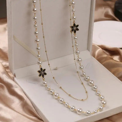 Elegant Vintage Camellia Pearl Long Necklace