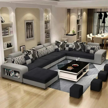 Luxury 7-Seater Dark Grey Living Room Sofa