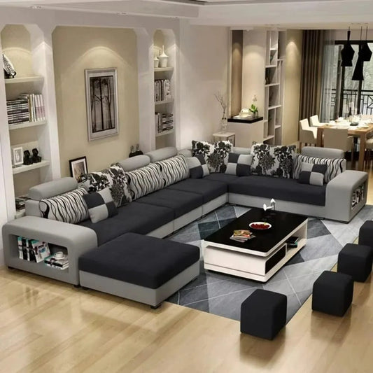 Luxury 7-Seater Dark Grey Living Room Sofa