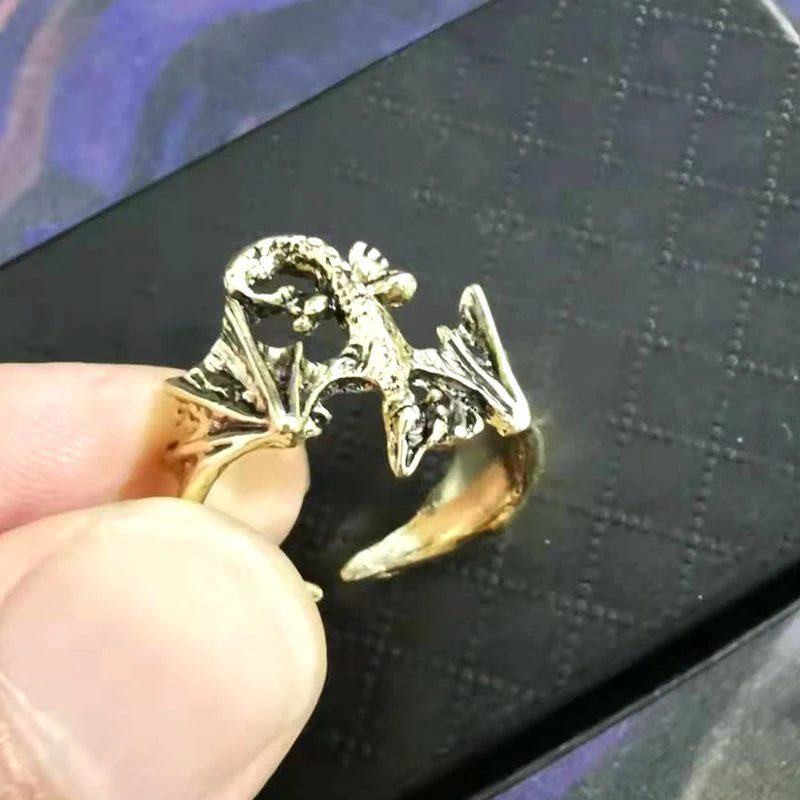 Vintage Gothic Dragon Bat Rings for Women