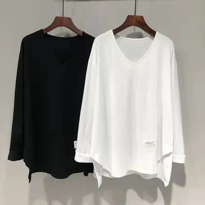Trendy Oversized V-Neck Cotton T-Shirts for Women