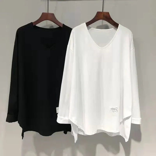 Trendy Oversized V-Neck Cotton T-Shirts for Women