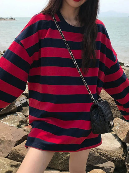 Vintage Striped Long Sleeve Gothic T-Shirt