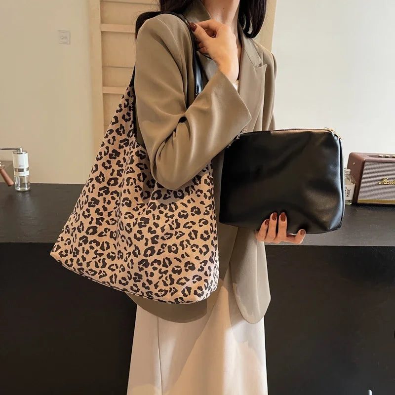 2024 Women's Leopard Print Suede Tote Bag