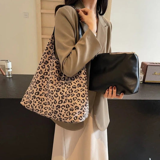 2024 Women's Leopard Print Suede Tote Bag