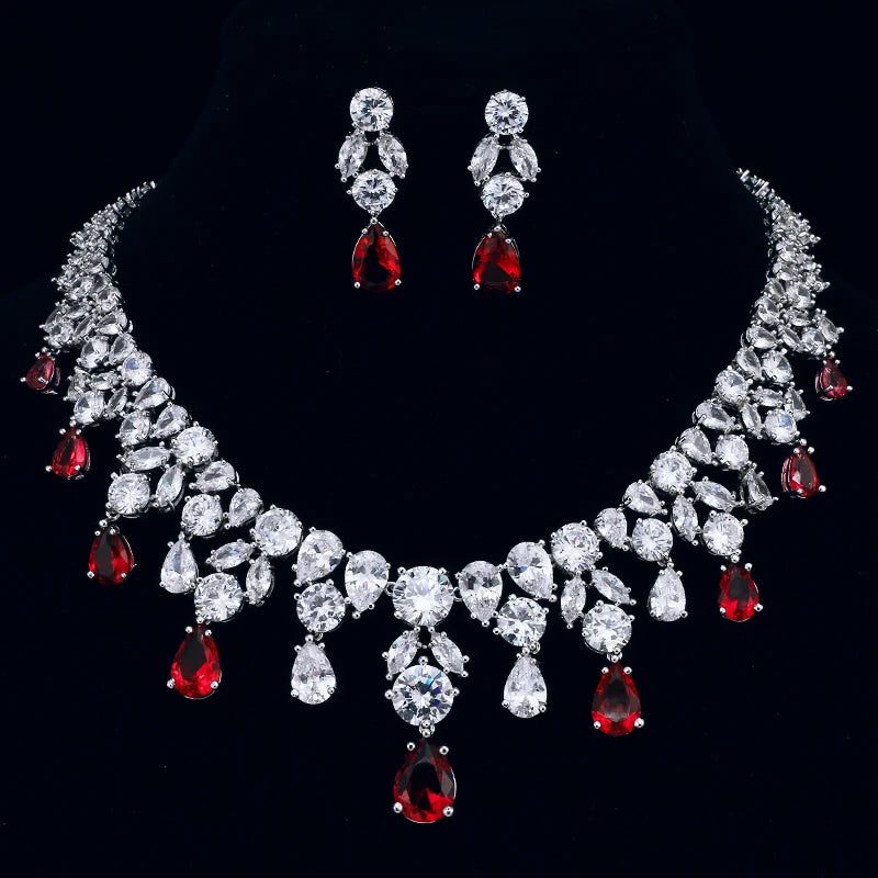 Luxury Retro Red Zirconia Wedding Jewelry Set