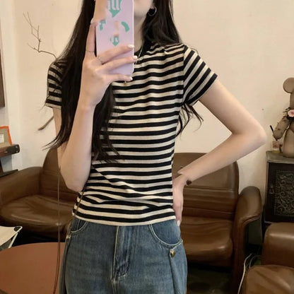 Casual Women's Striped O-Neck Summer T-Shirt