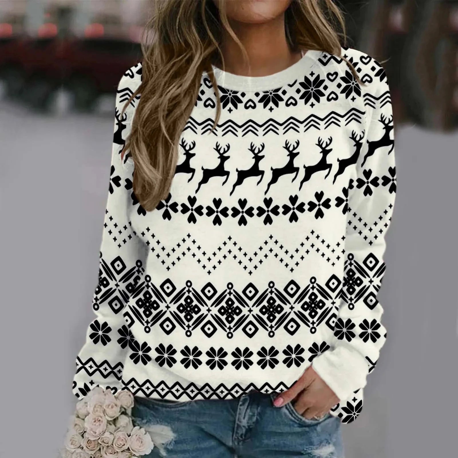 Stylish Women's Christmas Cotton T-Shirt Pullover