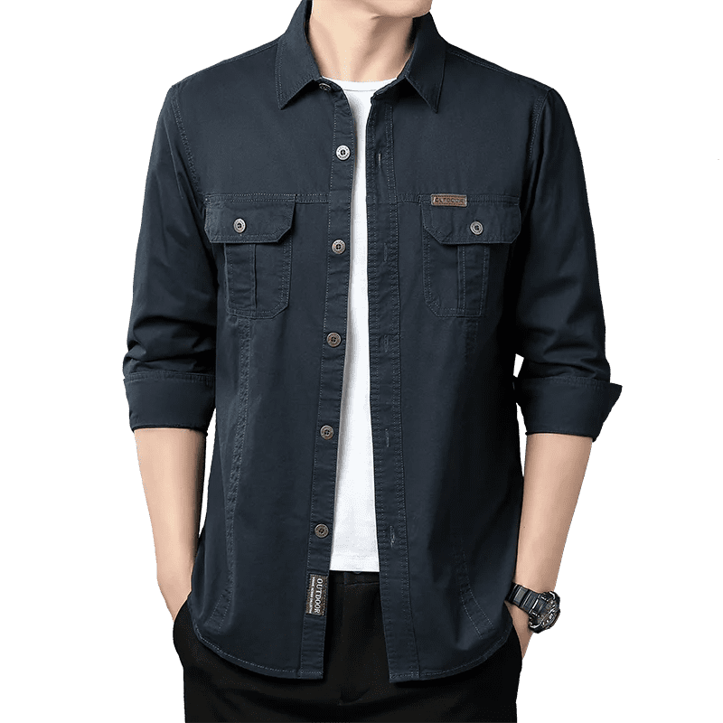 Men's Oversized Black Linen Tactical Shirt