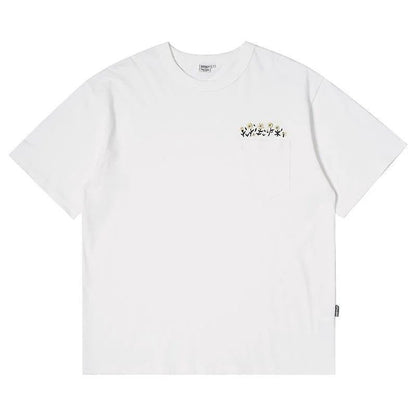 Men's Flower Embroidered Pocket T-Shirt - Streetwear