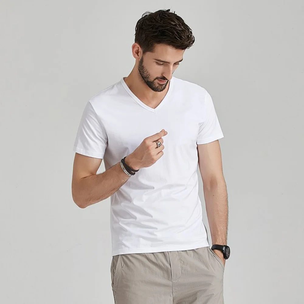 Men's V-Neck T-Shirts: Luxury Ice Silk