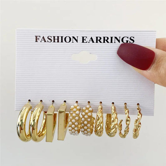 Boho Vintage Gold Hoop Earrings Set