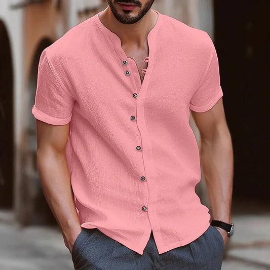 Men's Casual Retro Linen Short-Sleeve Shirt