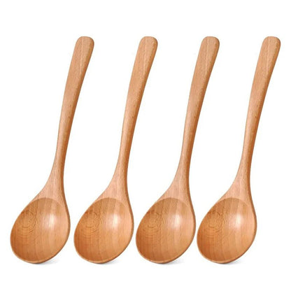 4 Beech Wood Soup Spoons for Cooking