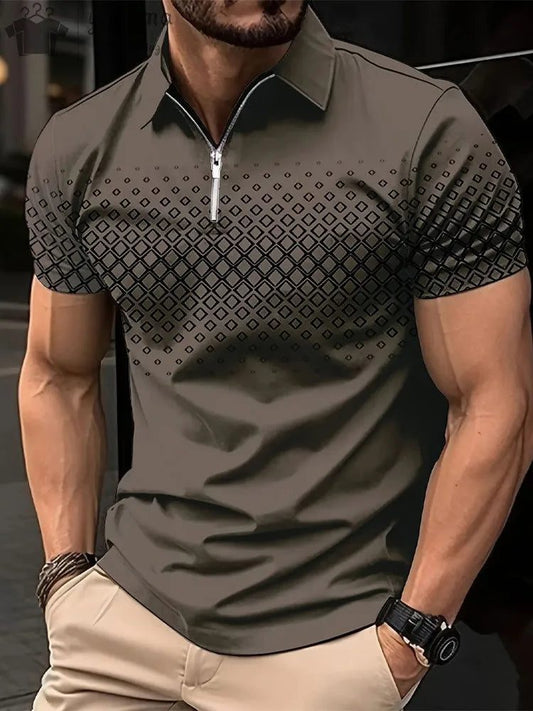 Men's Solid Zipper Polo Golf Shirt