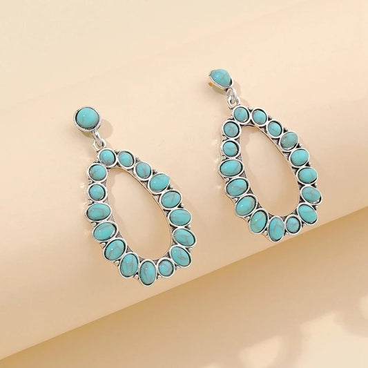 Trendy Vintage Western Bohemian Turquoise Dangle Earrings