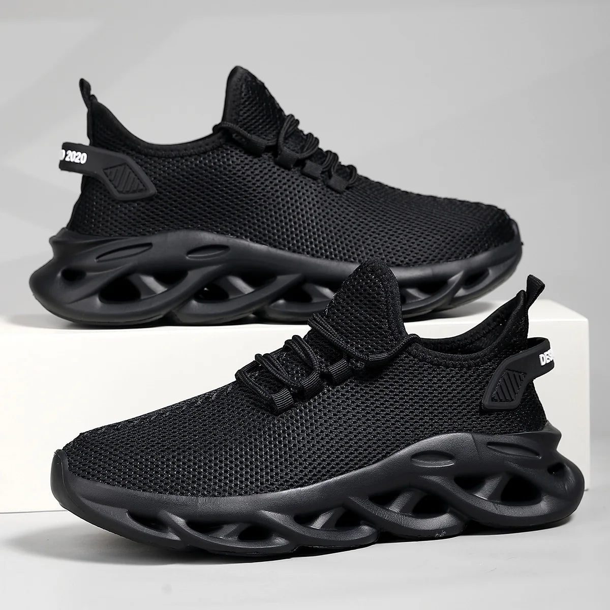 Men's Breathable Black Jogging Sneakers for Sports