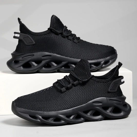 Men's Breathable Black Jogging Sneakers for Sports