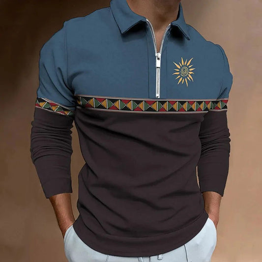 Retro Color Block Men's Golf Polo Shirt