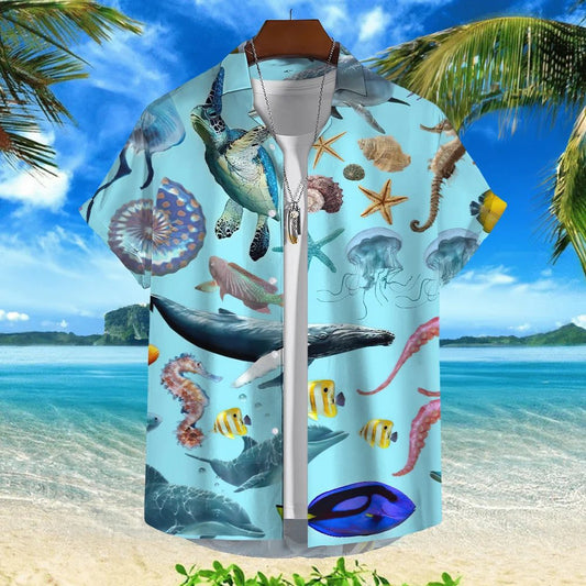Trendy 3D Fish Print Hawaiian Shirts Men