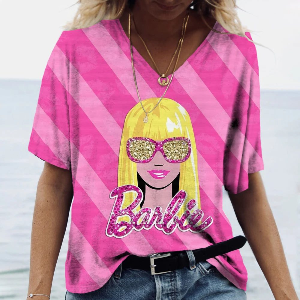 Vintage 3D Print V-Neck T-Shirt for Women