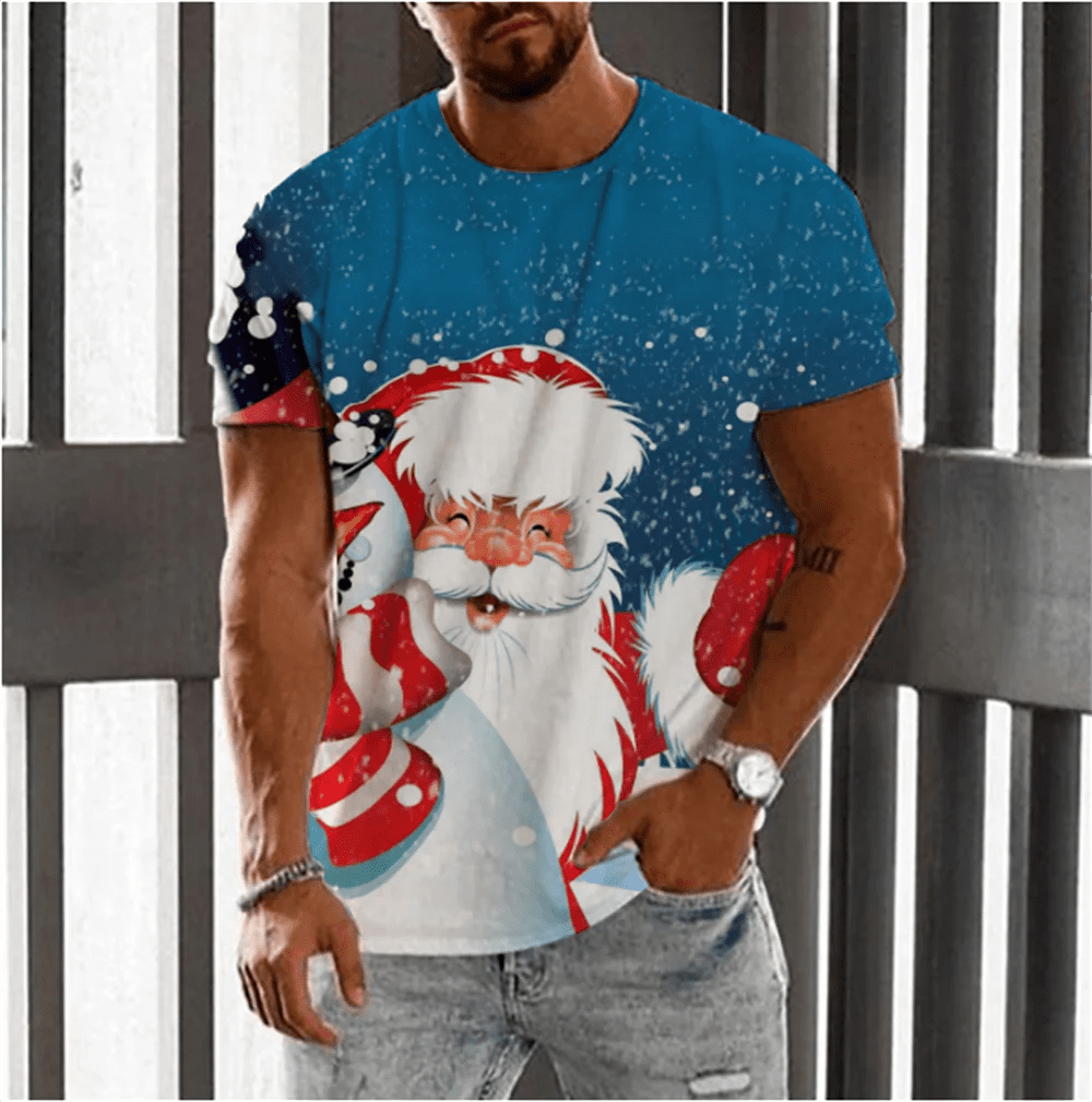 3D Santa Print Men's Christmas T-Shirt