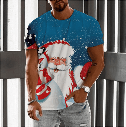 3D Santa Print Men's Christmas T-Shirt