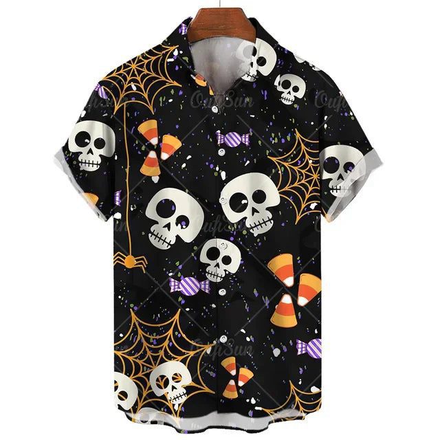 Men's Hawaiian Halloween Shirt with Devil Print