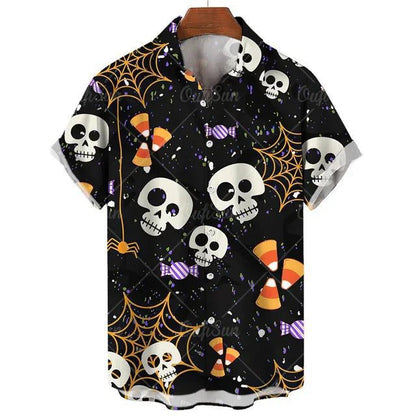 Men's Hawaiian Halloween Shirt with Devil Print
