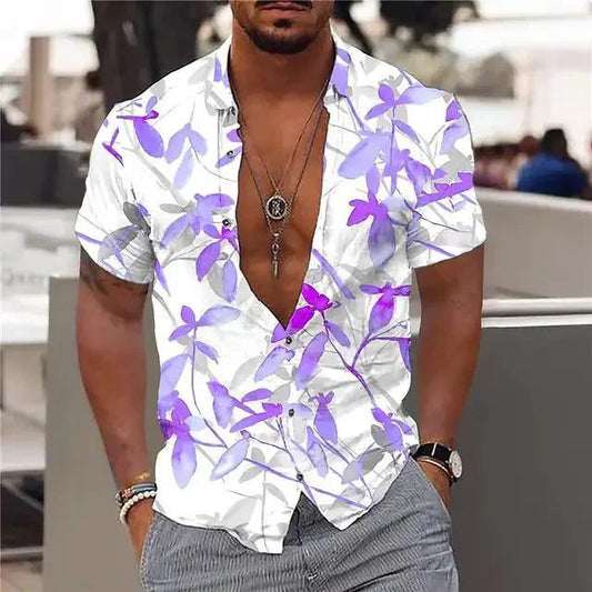 Men's 3D Leaf Print Hawaiian Shirt 2024