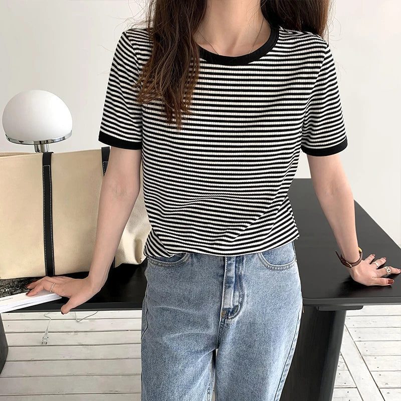 Women's Striped Short Sleeve Summer T-shirt