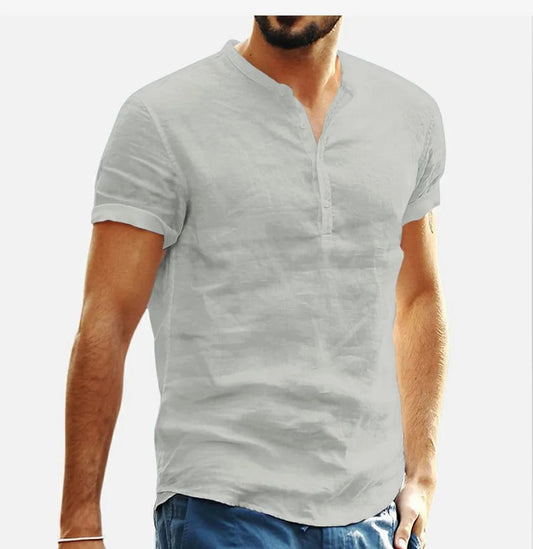 Men's Summer Cotton Linen Short Sleeve Shirt