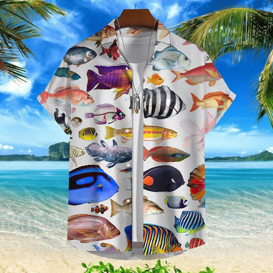 Trendy 3D Fish Print Hawaiian Shirts Men