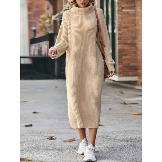 Women Loose High Collar Long Sweater Dress