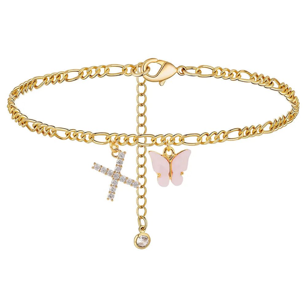 Waterproof Initial Letter Anklets for Women