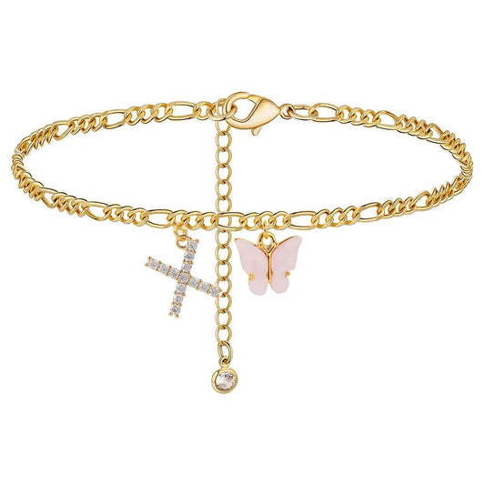 Waterproof Initial Letter Anklets for Women