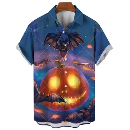 Men's Hawaiian Halloween Shirt with Devil Print