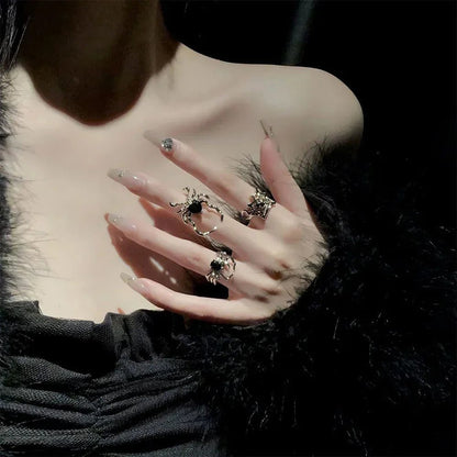 Gothic Black Spider Rings for Women Jewelry
