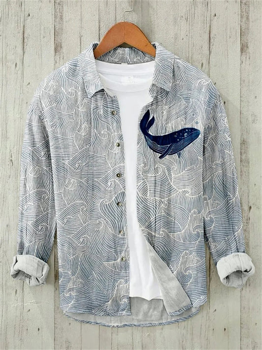 Men's Vintage Japanese Fish Linen Shirt