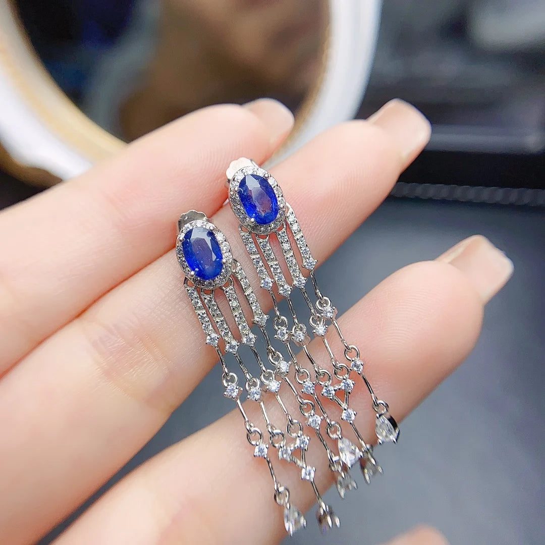 Natural Sapphire Sterling Silver Earrings for Weddings