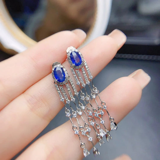Natural Sapphire Sterling Silver Earrings for Weddings