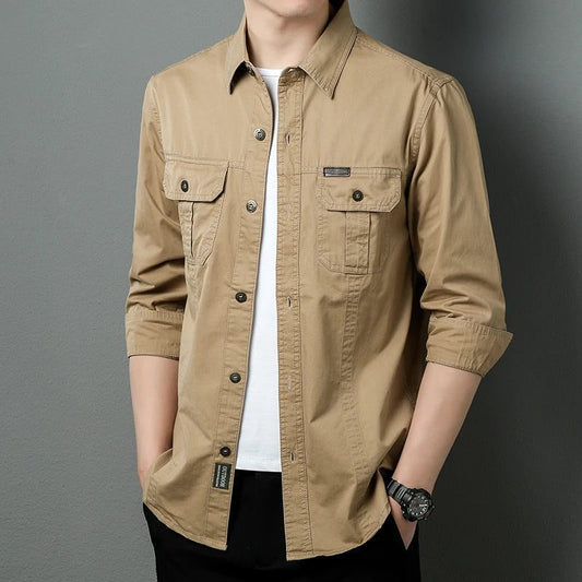 Men's Oversized Black Linen Tactical Shirt