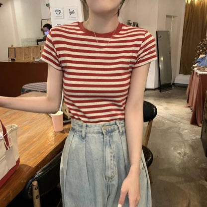 Casual Women's Striped O-Neck Summer T-Shirt