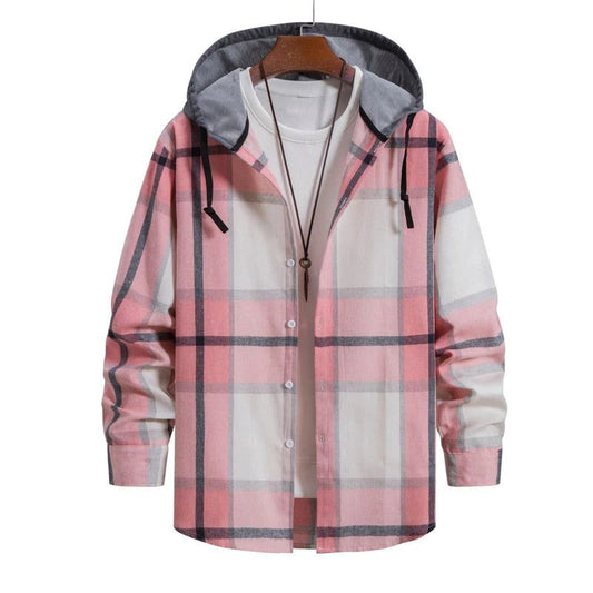 Men's Purple Plaid Flannel Shirt with Hoodie