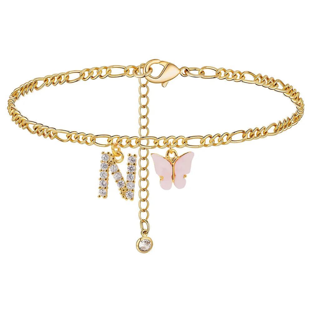 Waterproof Initial Letter Anklets for Women