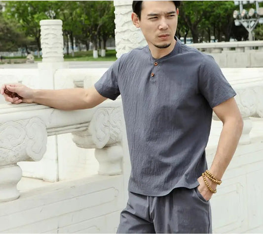 Plus Size Linen Short Sleeve Shirts for Men