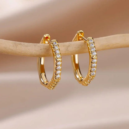 Waterproof Heart Zircon Gold Hoop Earrings